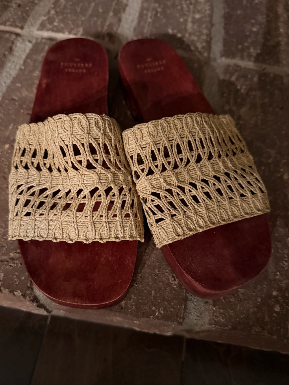 Sezane Maria Low Mule Beige Woven Slide Sandals with Wooden Sole